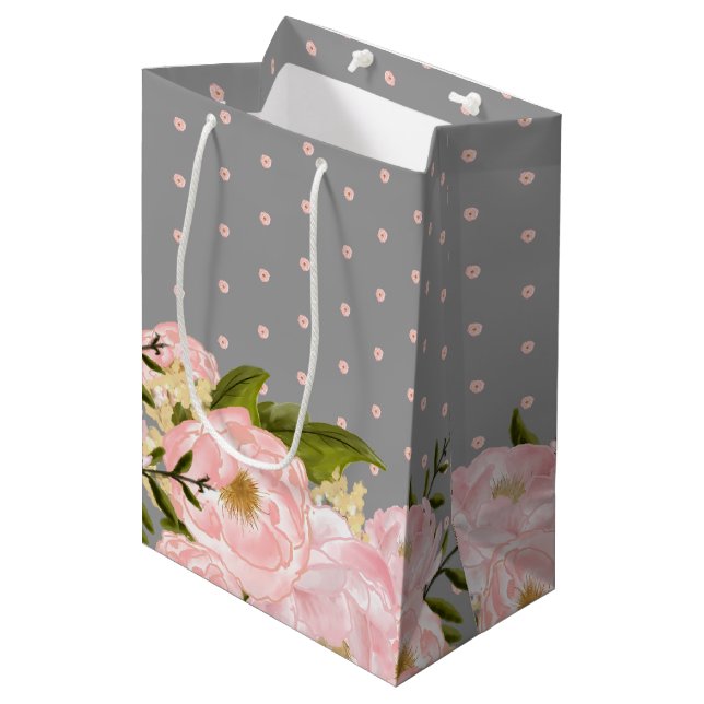 Bolsa De Regalo Mediana Gris | Boda Rubor Pink Peonies (Angulo Anverso)