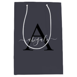 Bolsa De Regalo Mediana Gris de ancla negra monogramado | Elegante mínimo