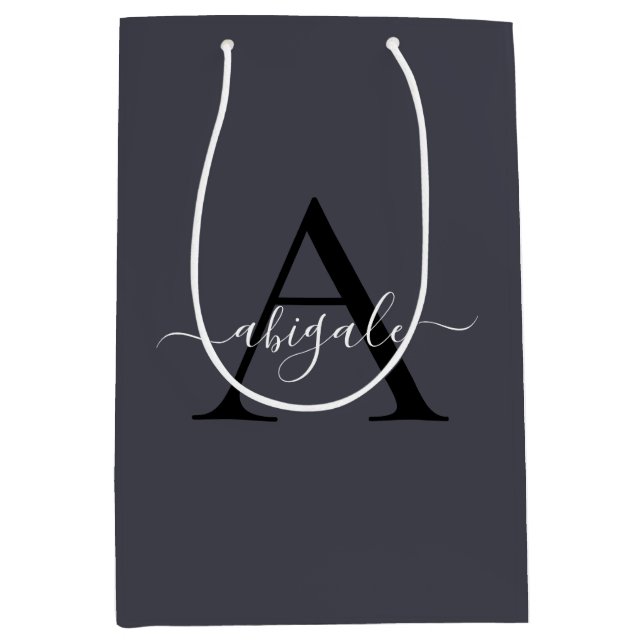 Bolsa De Regalo Mediana Gris de ancla negra monogramado | Elegante mínimo (Anverso)