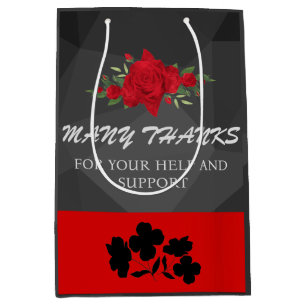 Bolsa De Regalo Mediana Gris Rojo Floral Abstracto Elegante Moderno Lindo