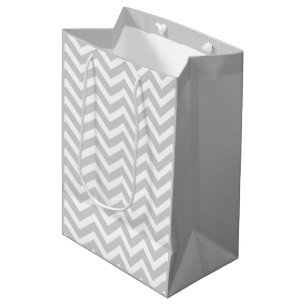 Bolsa De Regalo Mediana Gris y Blanco Chevron Grueso Boda Cumpleaños V1