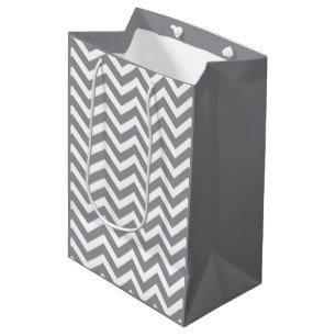 Bolsa De Regalo Mediana Gris y Blanco Chevron Grueso Boda Cumpleaños V2