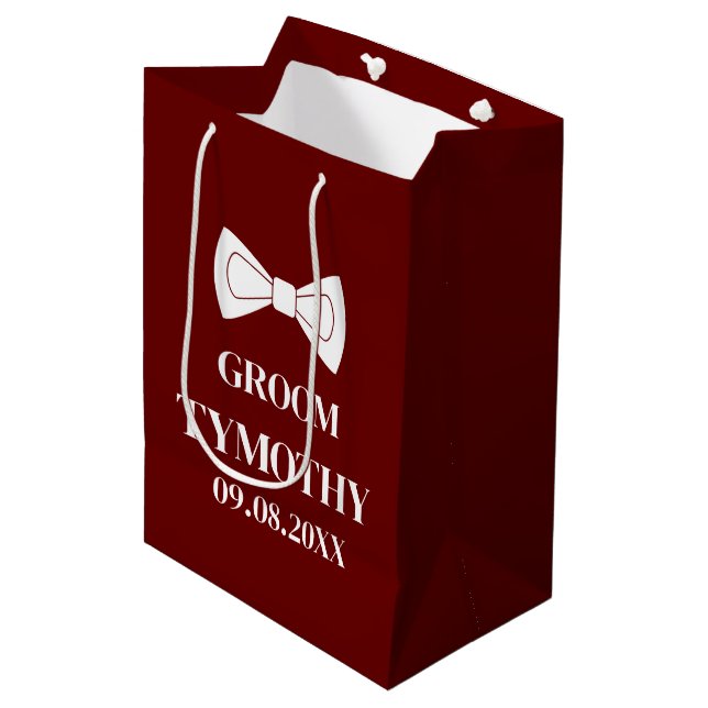 Bolsa De Regalo Mediana Groom Burgundy Elegant Boda de Regalos Modernos (Angulo Anverso)