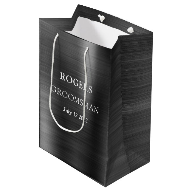 Bolsa De Regalo Mediana Groomsman Black Brushed Metalizado (Angulo Anverso)