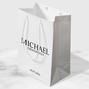 Bolsa De Regalo Mediana Groomsman personalizado en blanco y negro moderno
