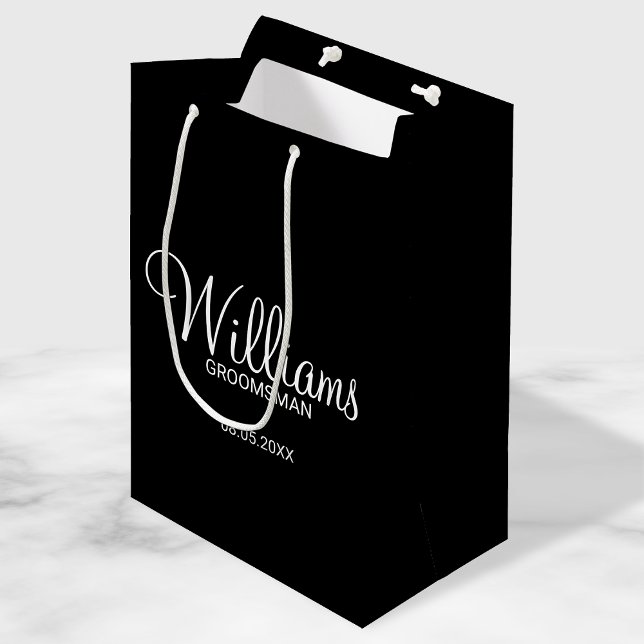 Bolsa De Regalo Mediana Groomsman personalizado en blanco y negro moderno (Subido por el creador)