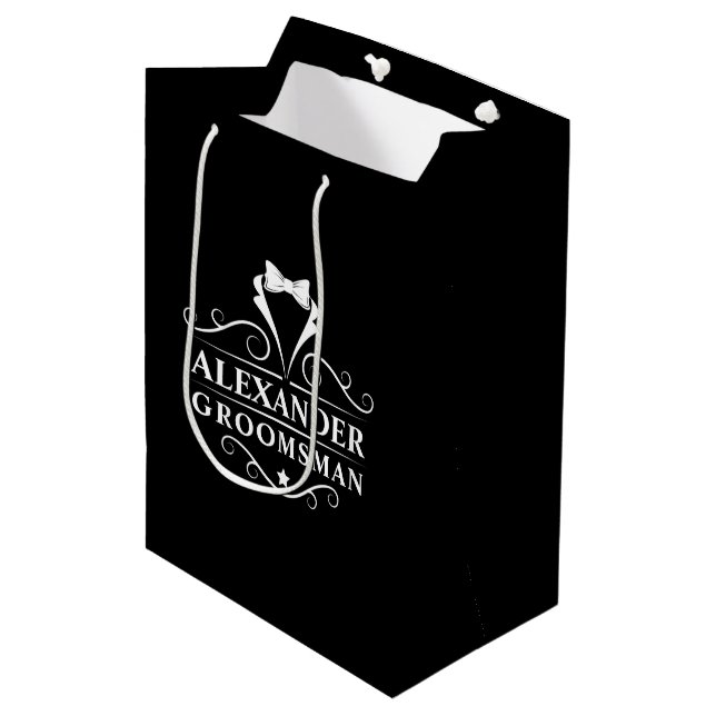 Bolsa De Regalo Mediana Groomsman Tuxedo Tie Black (Angulo Anverso)