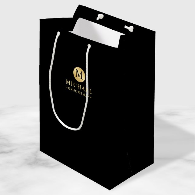 Bolsa De Regalo Mediana Groomsmen Masculino Personalizado en Negro y Oro (Subido por el creador)