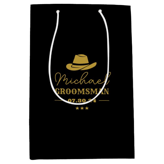 Bolsa De Regalo Mediana Groomsmen personalizados clásicos Gorras de Cowboy (Anverso)