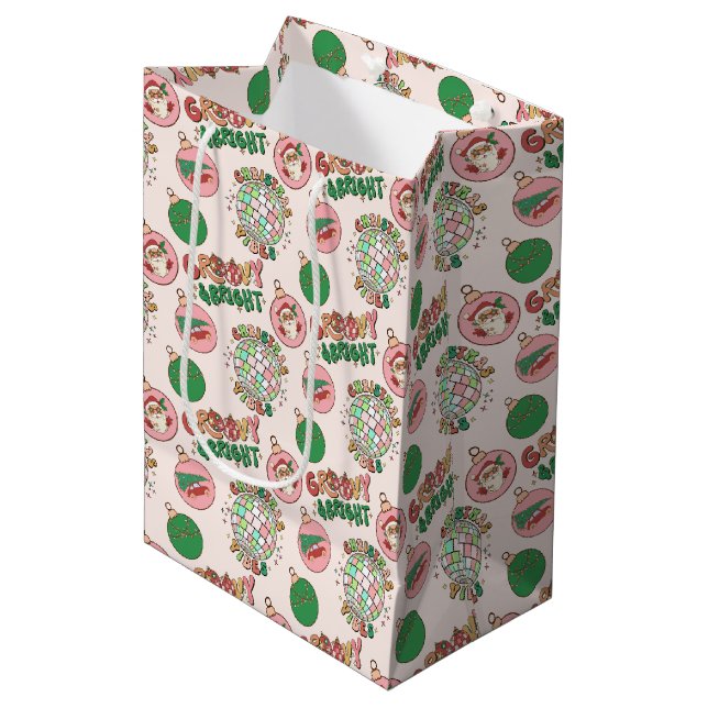 Bolsa De Regalo Mediana Groovy and Bright Pink and Green Retro Holiday (Angulo Anverso)