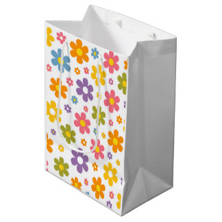 Bolsa De Regalo Mediana Groovy Flower Power (Blanco)