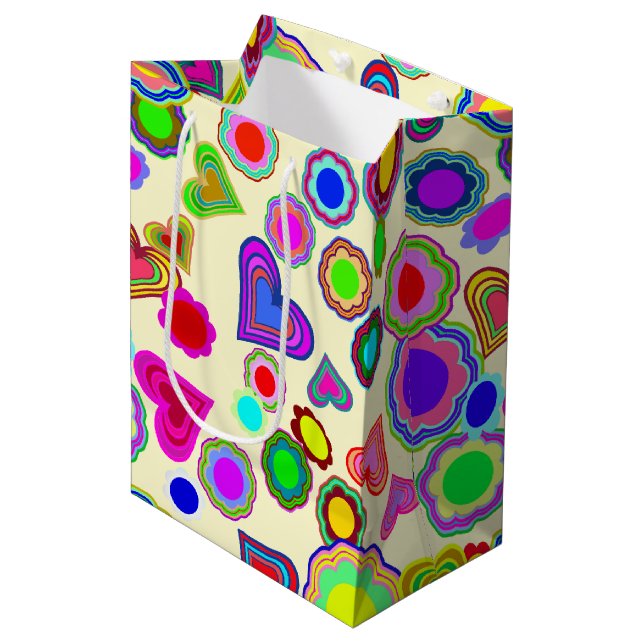 Bolsa De Regalo Mediana Groovy Hearts Flowers (Angulo Anverso)