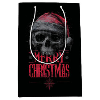 Bolsa De Regalo Mediana Grosero cráneo gótico con sombrero de Santa Hat pe