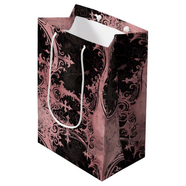 Bolsa De Regalo Mediana Grunge gótico rosa y negro (Angulo Anverso)