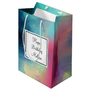 Bolsa De Regalo Mediana Guay Green & Red Space Nebula acuarela Cumpleaños