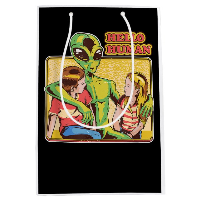 Bolsa De Regalo Mediana Guay Retro Alien ET Hello Humans Outer Space Galax (Anverso)