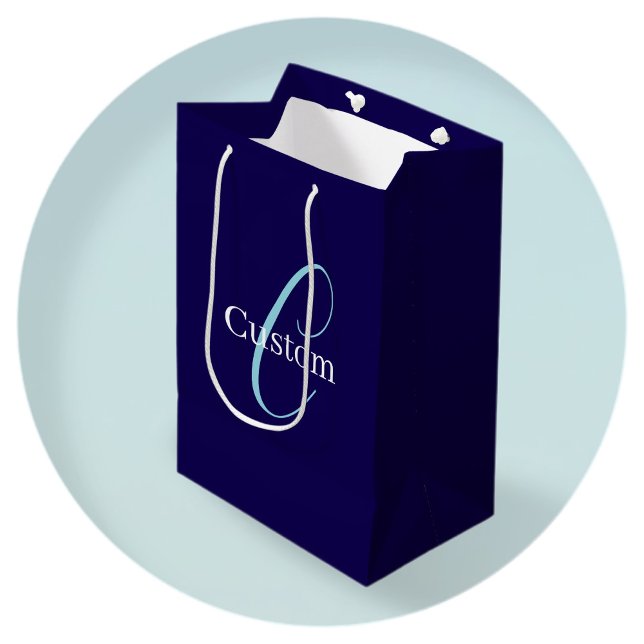 Bolsa De Regalo Mediana Guión cursivo editable Monograma Azul púrpura (Subido por el creador)