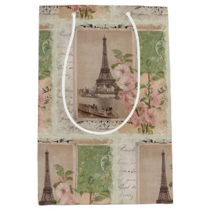 Bolsa De Regalo Mediana Guión de Ephemera de la Torre Eiffel Floral Paris
