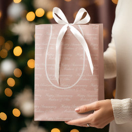 Bolsa De Regalo Mediana Guión de Feliz Aniversario con Nombre Rosa Polvo