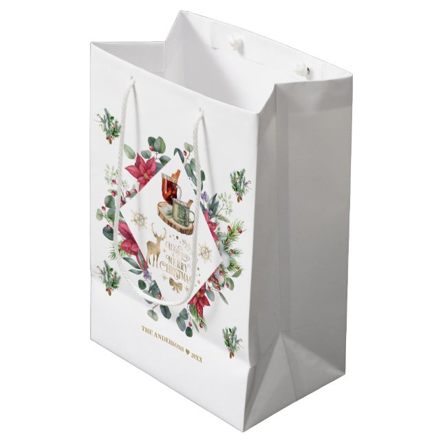 Bolsa De Regalo Mediana Guión de invierno Wreath te desea una feliz Navida (Angulo Anverso)