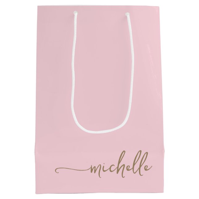 Bolsa De Regalo Mediana Guion de nombre de monograma de oro Chic en rosa c (Reverso)