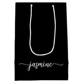 Bolsa De Regalo Mediana Guion femenino monograma negro simple minimalista