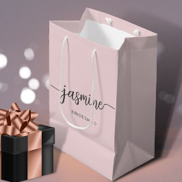 Bolsa De Regalo Mediana Guión giratorio simple monograma simple rosado de 