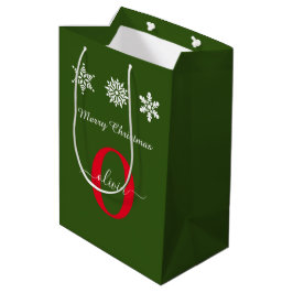 Bolsa De Regalo Mediana Guión Monograma Feliz Navidad Verde Rojo