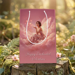 Bolsa De Regalo Mediana Hada de San Valentín en Nubes Rosadas Arte de Fant