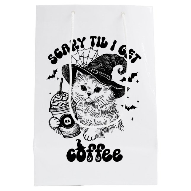 Bolsa De Regalo Mediana Halloween Cat Scary Til I Get Coffee (Reverso)