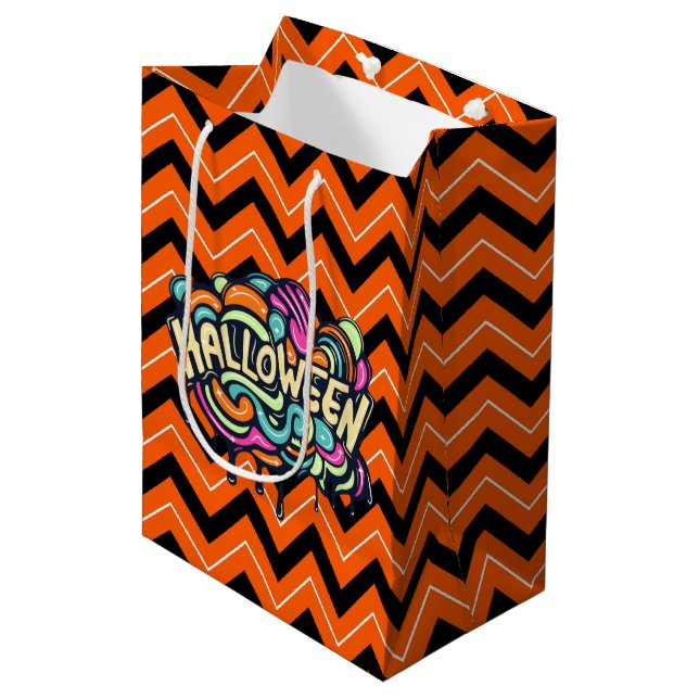 Bolsa De Regalo Mediana Halloween Chevron (Angulo Anverso)