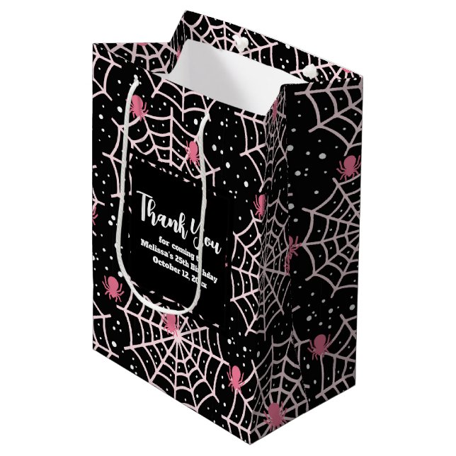 Bolsa De Regalo Mediana Halloween Cobwebs & Spiders Pattern Gracias (Angulo Anverso)
