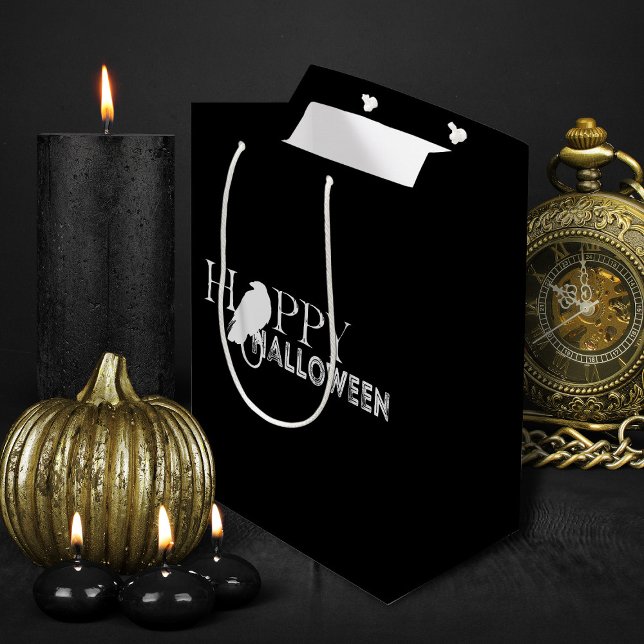 Bolsa De Regalo Mediana Halloween de adultos de Moda blanca y negra modern (black and white elegant Halloween treats gift bag)
