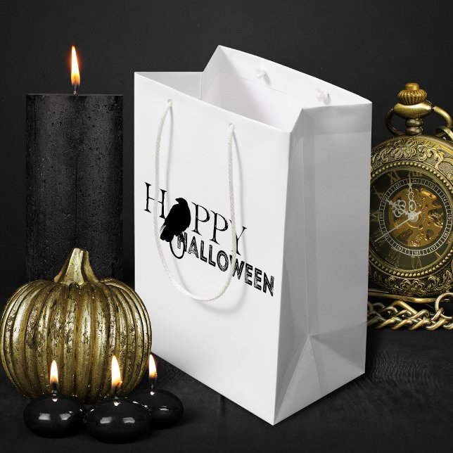 Bolsa De Regalo Mediana Halloween de adultos de Moda blanca y negra modern (black and white elegant Halloween treats gift bag)