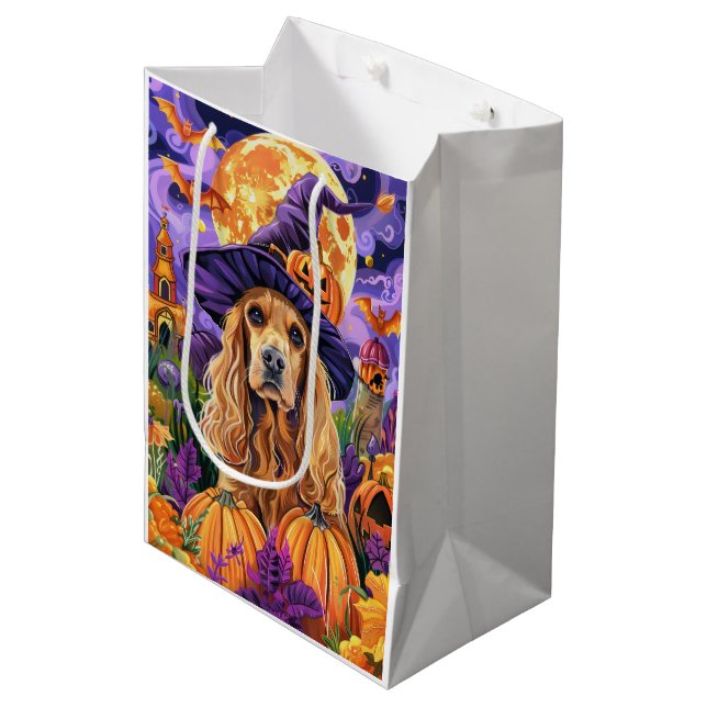 Bolsa De Regalo Mediana Halloween de Brujas de Cocker Spaniel Dog Hallowee (Angulo Anverso)