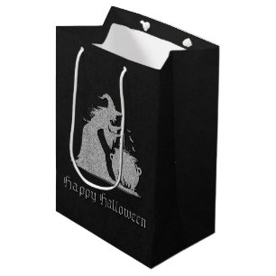 Bolsa De Regalo Mediana Halloween de Brujas y Calderones Plateados