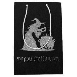 Bolsa De Regalo Mediana Halloween de Brujas y Calderones Plateados