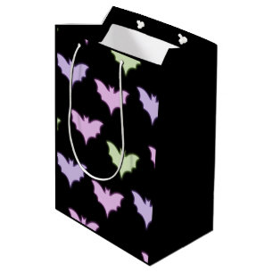 Bolsa De Regalo Mediana Halloween de los murciélagos verde morado colorido