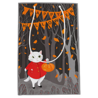 Bolsa De Regalo Mediana Halloween Gato Lindo & Jack-o’-lantern Calabaz