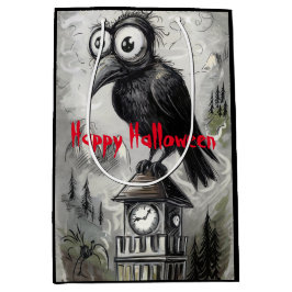 Bolsa De Regalo Mediana Halloween Gótico Black Crow & Tower Spooky