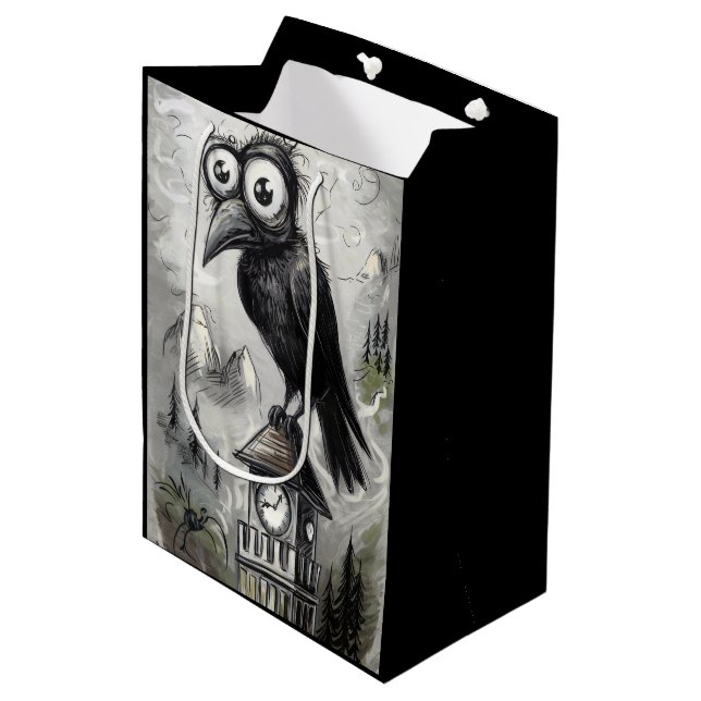 Bolsa De Regalo Mediana Halloween Gótico Black Crow & Tower Spooky (Angulo Anverso)