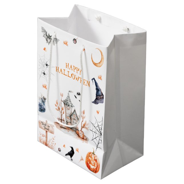 Bolsa De Regalo Mediana Halloween Halloween en casa de enloquecimiento (Angulo Anverso)
