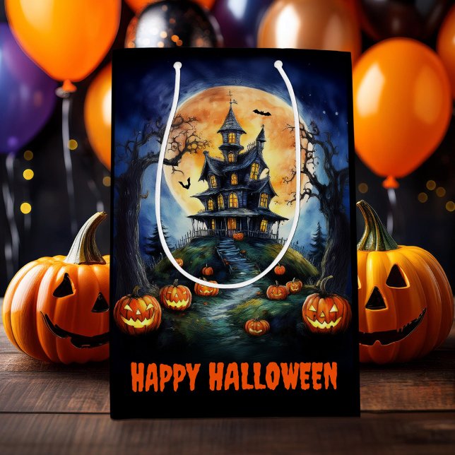 Bolsa De Regalo Mediana Halloween Hauned House con calabazas (Subido por el creador)