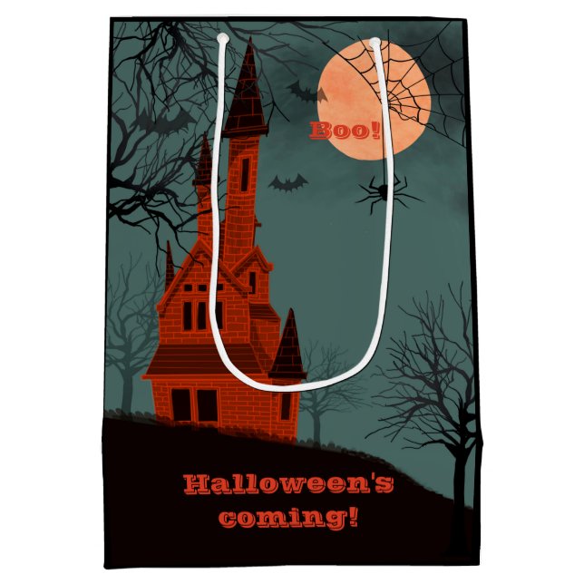 Bolsa De Regalo Mediana Halloween Haunted House Moon Spooky Fun (Reverso)