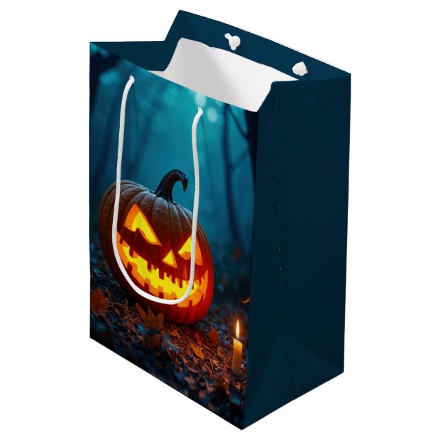 Bolsa De Regalo Mediana Halloween Jack-o-lantern en Woods (Angulo Anverso)