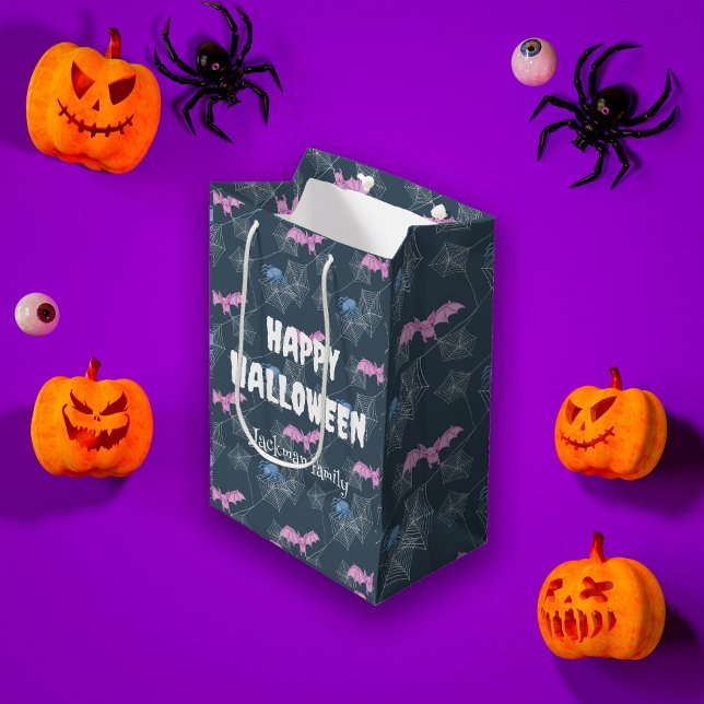Bolsa De Regalo Mediana Halloween lindo con arañas y murciélagos, personal (Cute Halloween with spiders and bats, customizable Medium Gift Bag
)