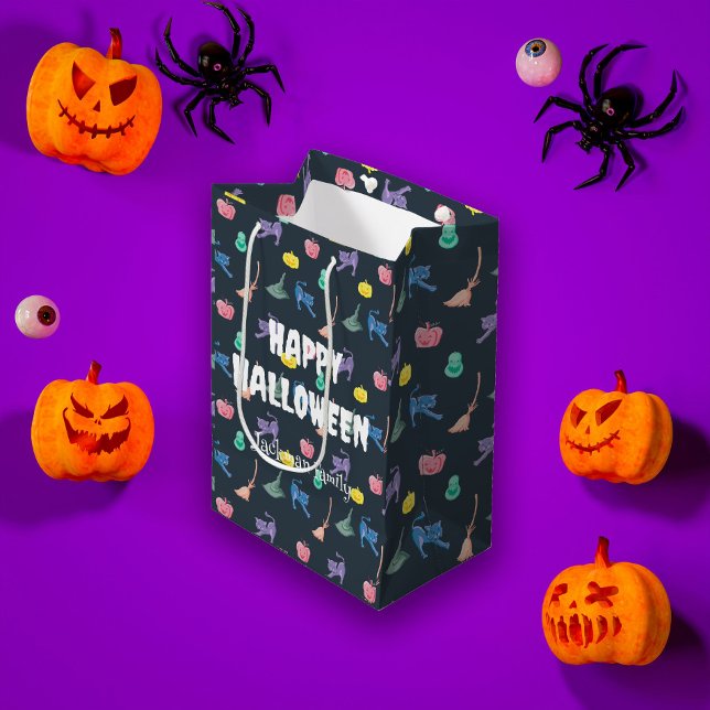 Bolsa De Regalo Mediana Halloween lindo con calabazas, personalizado (Cute Halloween with pumpkins, personalized Medium Gift Bag
)