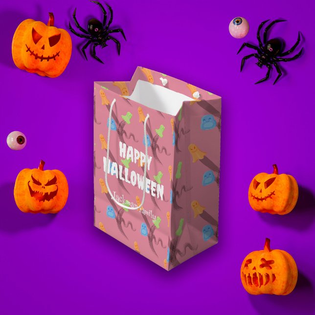 Bolsa De Regalo Mediana Halloween lindo con fantasmas, personalizado (Cute Halloween with ghosts, custom Medium Gift Bag
)