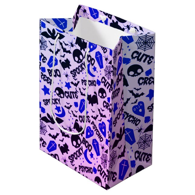 Bolsa De Regalo Mediana Halloween morado, azul y negro lindo y divertido (Angulo Anverso)