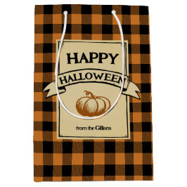 Bolsa De Regalo Mediana halloween naranja check plaid
